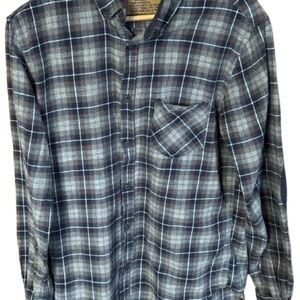 Men's Navy Plaid Casual Button-Down Shirt Western